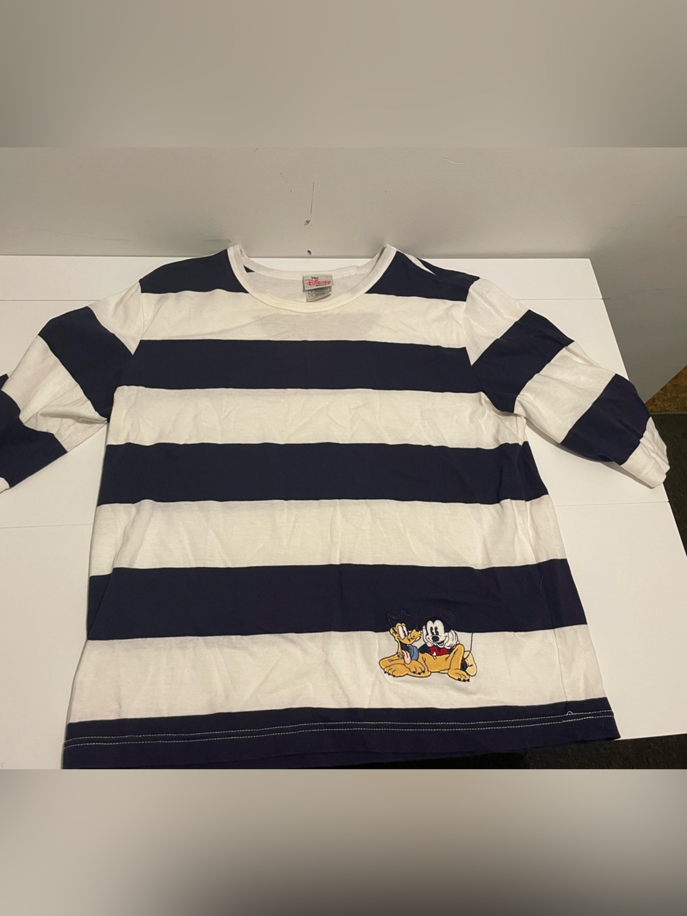 Vintage 00's Disney Store Mickey Mouse & Pluto Women's Large Striped Shirt y2K